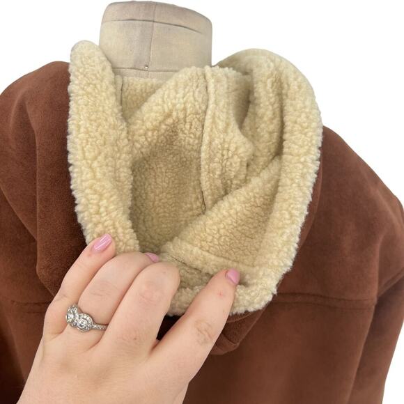 Ralph Lauren Brown Faux Suede Sherpa Toggle Coat Jacket Brown‎ Size Large - Picture 9 of 12